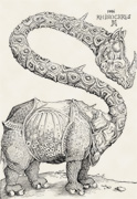 Rhinocéros drôle après une gravure sur bois d Albrecht Dürer