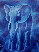 Blue Elephant par nuit (Peinture à l'huile)