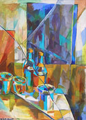 Peinture à l'huile nature morte avec des bouteilles