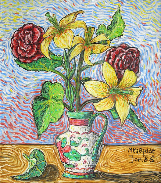 Peinture à l'huile: Vase de fleurs