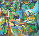 Peinture abstraite avec feuilles
